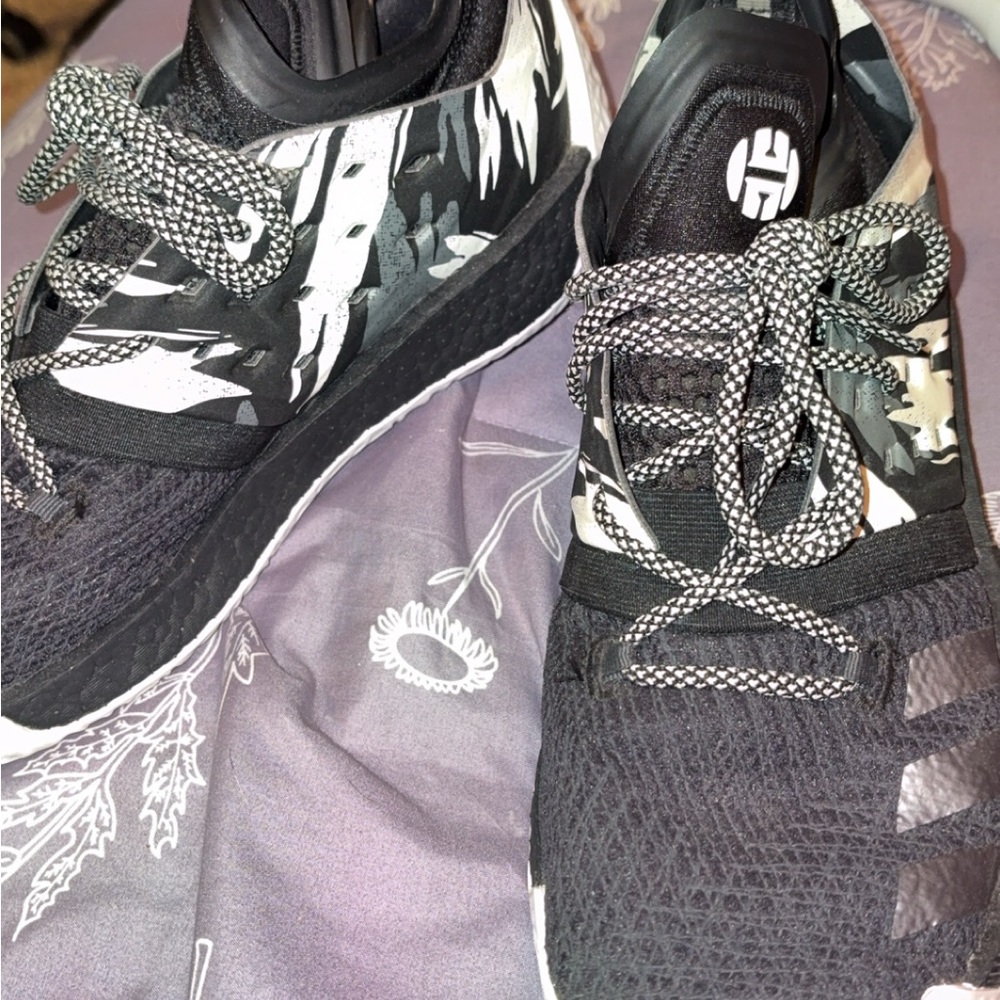 Men’s Adidas Harden Stepback Style low-top basketball sneakers.